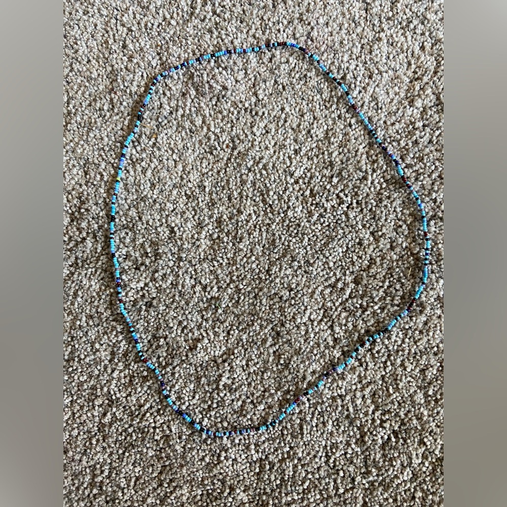 Handmade Multicolored Blue Colorful Seed Bead Stretch Necklace
